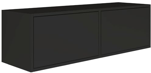 Selsey TV Lowboard - Schwarz Farbe Moderne Fernseher Kommode 100 x 30 x 30 cm (BxTxH) TV Unterschrank für Wohnzimmer Schrank mit Klappen Push to Open Lowboard Hängend TV Cabinet Wandmontage