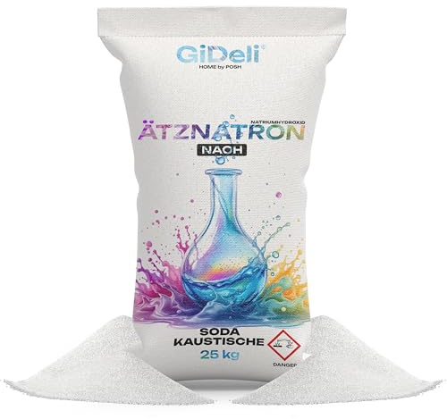 GiDeli Ätznatron 25 kg - Natriumhydroxid (NaOH) Perlen 99% für Seifenherstellung - Reinheit Vielseitig Einsetzbar Einfache Dosierung - Feuchtigkeitsdicht Verpackt