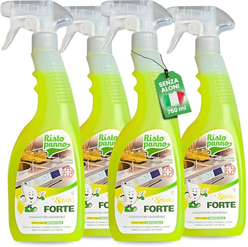 RISTOPANNO 4PZ x 750ml Sgrassatore Universale Professionale Spray | Pronto all'Uso - Multiuso Superfici Olio e Grasso - per Acciaio, Plastica, Cappe e Fornelli - Prodotti Pulizia SPLASH FORTE