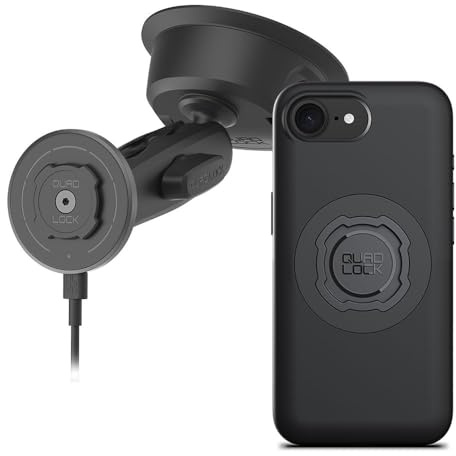 Quad Lock Support Téléphone Voiture à Ventouse Robuste avec Coque MAG et Tête de Chargement sans Fil MAG pour iPhone 17e