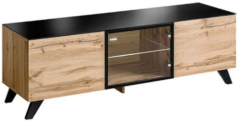 Paris Prix Meuble TV Design LED Thin 150cm Noir & Naturel