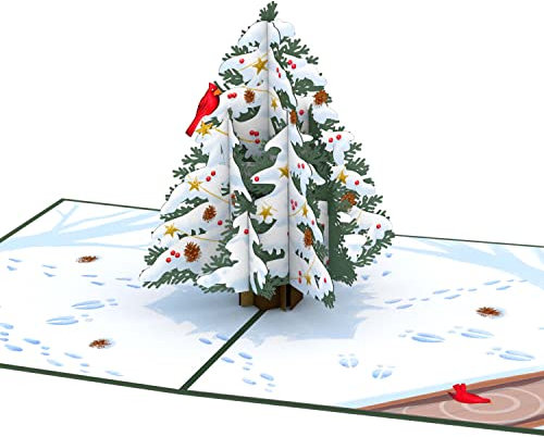 Lovepop® 3D Pop-Up Weihnachtskarte Weihnachten Karte Premium verschneiter Weihnachtsbaum | Versteckfach für Geldgeschenke & Gutscheine | inkl. Umschlag | Ausziehbare Notiz