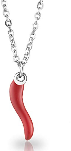 inSCINTILLE Halskette Damen Edelstahl Glückshorn mit verstellbarer Kette (Rot)