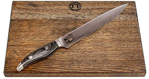 Kai Shun Nagare Set NDC-0704, ultrascharfes Schinkenmesser 23 cm Klinge aus 72 Lagen Damaststahl + massives Schneidebrett aus altem Fassholz, 35x25 cm (Eiche) | VK: 404,- €