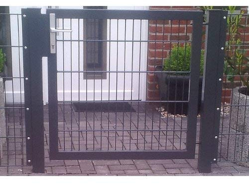 TMM Einfahrtstor Gartentor Mattentor Hoftor Pforte Grau Anthrazit RAL 7016 / 100cm x 103cm (BxH) inkl. Pfosten - Zaunfeld
