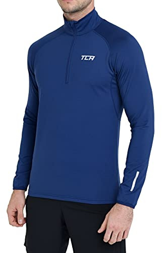 TCA Men's Winter Run Half-Zip Long Sleeve Running ReflectiveTraining Workout Outdoor Athletic Top - Blueprint, M