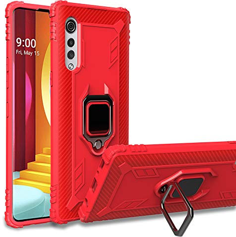 TANYO Hülle für LG Velvet (5G / 4G), Schutzhülle TPU Silikon Armor Handyhülle mit Ständer, Stoßfeste Silikonhülle mit Bumper, Rot