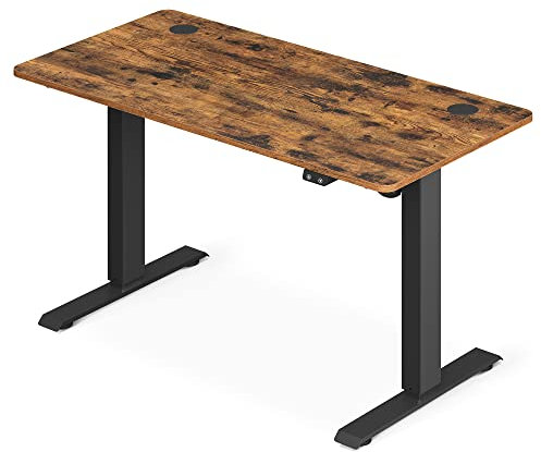 SONGMICS Bureau Électrique Réglable en Hauteur en Continu, Bureau Assis-Debout, 60 x 120 x (73-114) cm, avec Pieds et Dessus de Table, Cadre en Acier, Marron Rustique et Noir LSD011B01