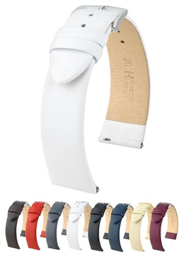 HIRSCH Uhrenarmband aus echtem Leder mit Schnellverschluss und Edelstahl-Schnalle, weich, flexibel und bequem, mehrere Farben und Größen, Toronto, Weiß/silberfarbene Schnalle, 20mm - L, Traditionell