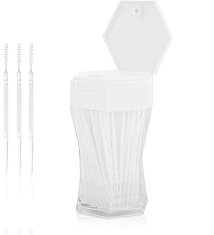 Picidos de plástico de doble cabeza de 200 piezas, palitos de hilo dentados de coloridos originales con caja de palillo de dientes para casa, restaurante y hotel (blanco)