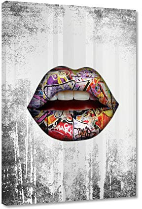 Hustling Sharks Wandbild „Lippe – | love Grafitti“ – Leinwand 30 × 45 cm | XXL Pop-Art-Bild im Hochformat, Leinwandbild Wohnzimmer, Bilder Schlafzimmer, Wanddeko