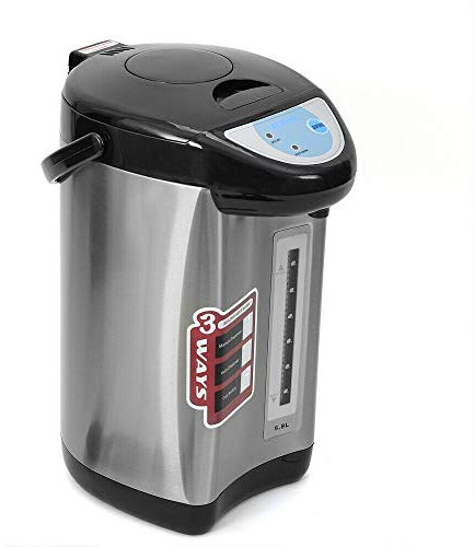 Dispensador de agua caliente de acero inoxidable, 5.8 litros, dispensador de agua, termo con cable, para escuela, hogar, oficina, hotel (negro)