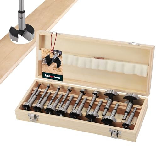 KOTARBAU® Juego de brocas Forstner (16 piezas, 6-54 mm, con caja de madera)