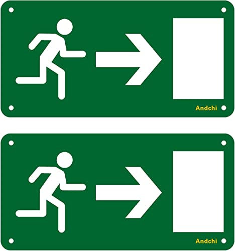 Andchi 2 señales de salida de emergencia, letrero de entrada de aluminio, resistente al agua y al óxido, señales de advertencia de alta visibilidad, 20 x 10 cm (derecha)