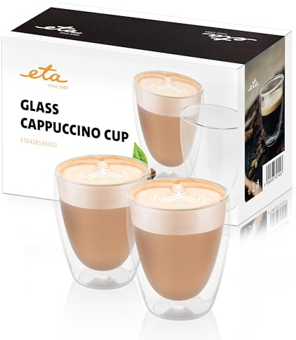 ETA Doppelwandige Cappuccino Gläser, 240ml, 2 Stück, heiße & kalte Getränke, Kaffeegläser, Ristretto, aus Borosilikatglas