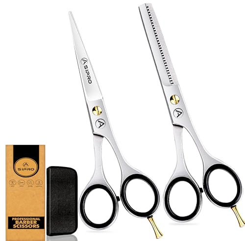 ASIPRO Haarschneideschere Set 6.5/16.5cm mit Mikroverzahnung Profi Haarschere Set für Männer Frauen und Haustiere Friseur Set einschließlich Effilierschere und Etui Haarschere Friseurschere Set