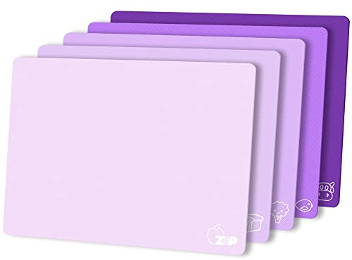 ZVP Flexible Plastic Cutting Board Set of 5 Gradient Color, Colorful Chopping Boards, BPA Free Mats, Non Slip, Dishwasher Safe, 15x12 Inch, Purple Multi-Color