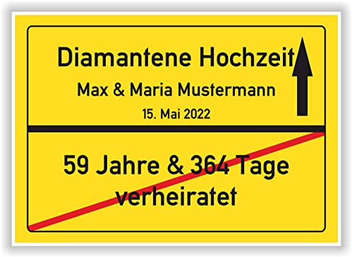 Diamantene Hochzeit Geschenk Ortsschild Bild personalisiert Diamantene Hochzeit 60 Hochzeitstag Mann Frau Ehepaar