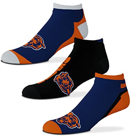 FBF - NFL Flash No Show Knöchelsocken für Damen und Herren – 3er-Pack, Chicago Bears, Large