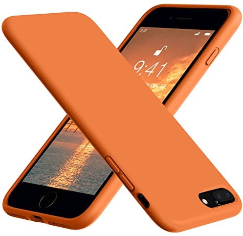 Vooii for iPhone 8 Plus /7 Plus Case, Soft Silicone Gel Rubber Bumper Case Microfiber Lining Hard Shell Shockproof Full-Body Protective Case Cover - Bright Orange