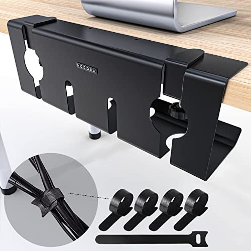 NODOCA No Drill Under Desk Cable Management Tray, 17'' Wire Management, Punch-Free Clamp on, Newest Metal Cable Tray, Wire Organizer Under Desk, Under Desk Basket for Office and Home, Black