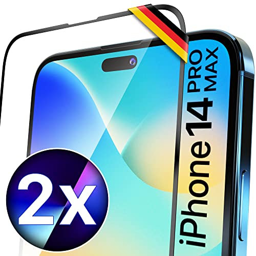 UTECTION 2X Full Screen Schutzglas für iPhone 14 PRO MAX | Perfekte Passform vom Deutschen Anbieter | Kinderleichte Anbringung > Keine Blasenbildung, ultimative Glashärte für Langzeitschutz