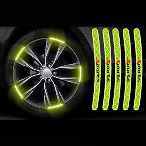 Auto-Felgen-Aufkleber,Auto Motorrad Fahrrad Nacht reflektierende Sicherheitsdekoration Streifen,universelle reflektierende Aufkleber für Radnaben(20 Stück Grüner Sport)