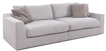 CAVADORE Big Sofa Fiona / Megasofa in Cord mit tiefen Sitzflächen und weicher Polsterung / Cordsofa / 276 x 90 x 109 / Cordstoff Hellgrau