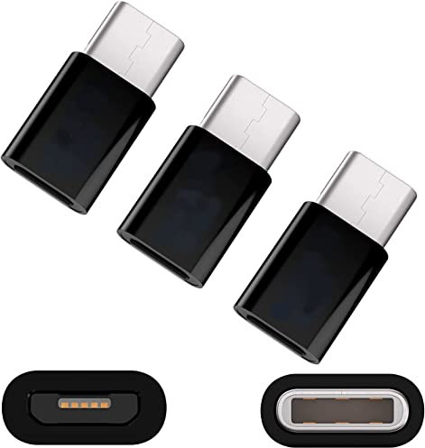 DIGITALRISE 3X Adapter von Micro-USB Buchse auf USB Type-C Stecker, wandelt USB 2.0 Typ B zu USB 3.1 Typ C, Farbe Schwarz