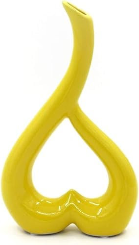 Arawat Vase Céramique Jaune Coeur Vase Décoration Salon Moderne Vase Tulipe Vase Fleurs Décoration de Table Vase pour Herbe de la Pampa Fleurs Décoration Esthétique Vases Nordiques Mariage Cadeau