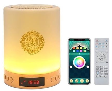 Telawah Koran Bluetooth Lautsprecher Mit Fernbedienung, Koran Lautsprecher, Koran Smart Touch LED-Lampe, MP3-Musik-Player, Coran Nachtlicht, Azan-Lautsprecher, Nachttisch, Schreibtisch, Tischlampe