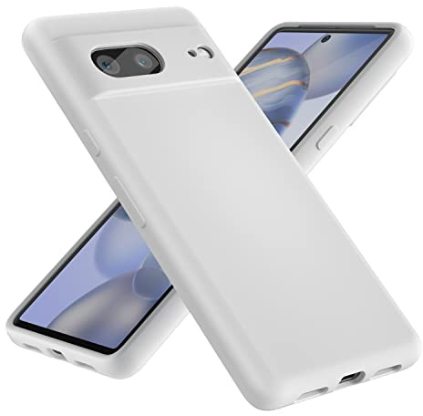 OHLIGIA Google Pixel 7 Liquid Silicone Case Slim Protective 3 Layer Shockproof Phone Cover (6.3 Inches) with Anti-Scratch Soft Microfiber Lining for Pixel 7 (2022) (White)