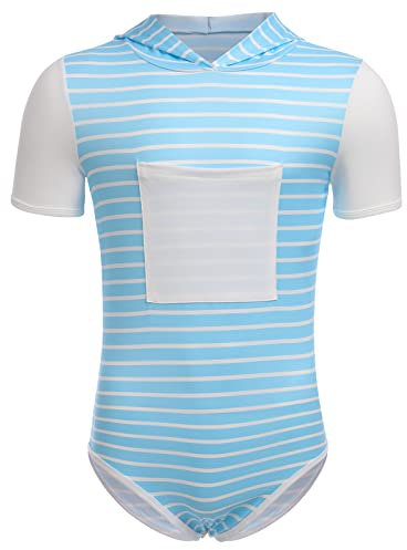 Men's One Piece Pyjamas Short Sleeve Cute Hoodie Romper Pajamas Bodysuit Leotard Nightwear Sleepwear Tops Light Blue L