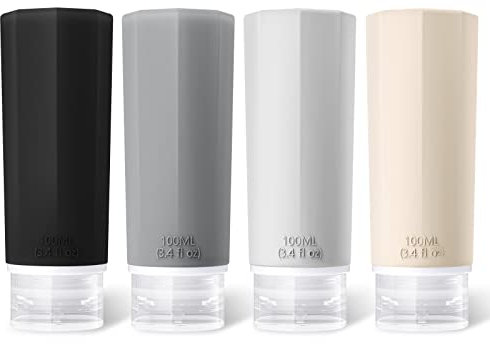 Opret 100ml Silicone Travel Bottles for Toiletries, 4 Pcs Leak Proof Portable Travel Container Refillable Squeezable 3.4oz for Shampoos and Conditioner, BPA Free and TSA Approved