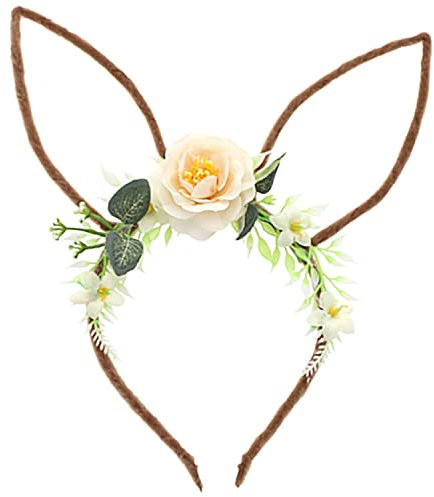 Krause & Sohn Hasen-Ohren Haarreif mit Blumen Ostern Kostüm-Zubehör Fasching Karneval Osterhase (Weiss)