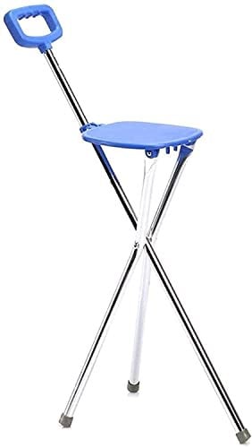 CAZARU Stock, Hocker, älterer Aluminium-Klapphocker, Krücke, dreibeiniger Gehrahmen, Sitz, rutschfestes Gehen, klappbarer Gehschwammgriff, Gehstock mit Behinderten für ältere Menschen. Familie