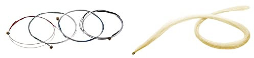 Minghunian 1 4/4 Geige Bogensaiten (G-D-A-E) & 1 Stück 32 Zoll 80cm Violine Bogen Violine Naturhaar Rosshaar Weiß