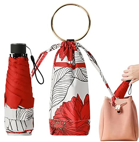 Rianpesn protection UV - Parapluie voyage pliable - Petit parapluie - Revêtement anti-UV pour les voyages quotidiens, l'été, les excursions en plein air, rot