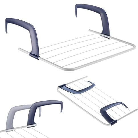 KADAX Séchoir à linge de balcon, 52 x 36 x 1,5 cm, pour radiateur, sèche-linge avec longueur de séchage de 3 m, pour balustrade de balcon, blanc