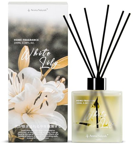 Aroma Naturals Reed Diffuser 100ml, Fragranza interna da casa di lunga durata, doni di diffusori di canna fissati per le donne, Lily Bianco