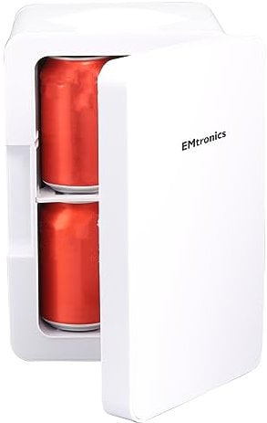EMtronics EMMF6LWH Compact Mini Cooler Fridge 6 Litre, 8 Can Portable AC+DC Power For Bedrooms, Cars, Offices; Skincare, Makeup, Cosmetics, Food (White)