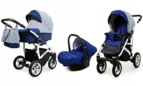 BabyLux® Bambimo Kinderwagen Set 4 in 1 - Queen - incl. Babywanne, Buggy Sportsitz, Auto-Babyschale - Autositz - Kinderwagenset - Kombikinderwagen mit Wickeltasche, Regenschutz usw.4