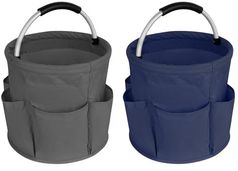 Wiederverwendbarer, tragbarer faltbarer Picknickkorb, Strandkorb, Garten, Erntekorb, zusammenklappbar, für Zuhause, Badezimmer, Aufbewahrung, Bad, Waschtasche, Einkaufskorb (1 marineblau + 1