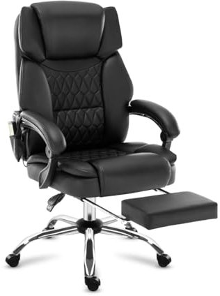 MARK ADLER Boss 6.0 Black | Bürostuhl Massagesessel Ergonomischer Chefsessel mit Massagefunktion | 4 Punkt Vibrations | Fußstütze | Wärmefunktion | Drehbar | Kopfunterstützung | Kunstleder | Schwarz