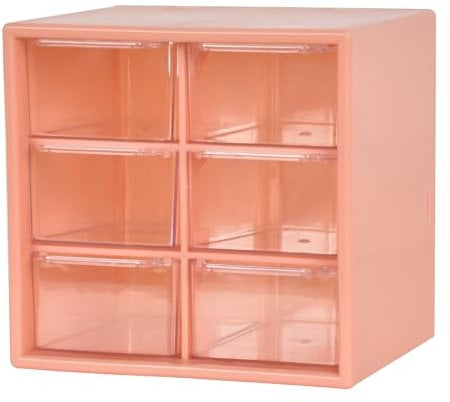Boîte de Rangement à 6 Tiroirs en Plastique Organisateur, Mini Boîte à Tiroirs de Bureau pour Jouets Bijoux Perles Outils Bijoux, Vis et de Petites Pièces, 12 x 12 x 10 CM (Rose)
