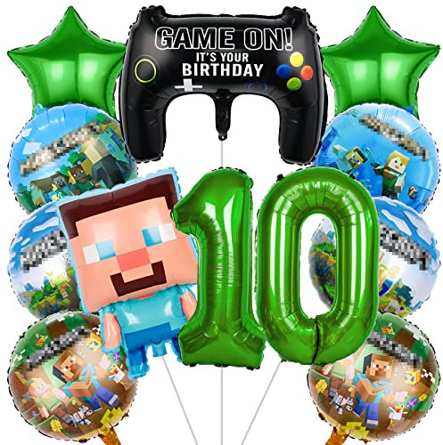 IRONIUM 13 Stück Pixe Geburtstagsdeko 10 Jahre Jungen, Videospiel Luftballon Set Deko Geburtstag, Game Player Ballon Set für Kindergeburtstag Party (10)