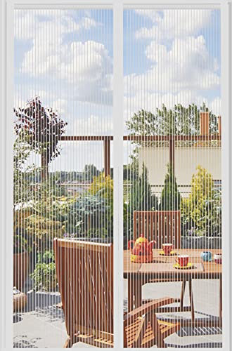 DIKER Mosquitera Cortina Puerta Magnetica Imantada Exterior Corredera, Antimosquitos con Imanes, Tela Mosquiteras de Ventanas para Puertas del Balcón, Magnético Automático(85x200cm,Blanco)