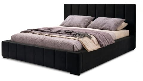 Nero Polsterbett 120x200 mit Kopfteil, Bettkasten & Lattenrost, Schwarz | Bett 120x200 großer Bettkasten, Holz-Lattenrost mit Rahmenheber, weicher Velours-Bezug, schnelle Selbstmontage