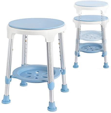 LILIIN Duschhocker 360°Drehbarer Badhocker Griffstangen Duschstuhl Duschhilfe Höhenverstellbar 150kg Anti-Rutsch Duschsitz mit Tablett Badsitz für Senioren Behinderte und Schwangere