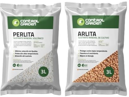 CONTROL GARDEN Pack Arlita 3L + Perlita 3L | Sustrato para Plantas y Cultivos Interior y Exterior | Fabricado en España